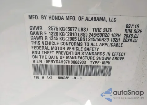 2017 Acura Mdx Advance Entertainment Pkgs z USA, uszkodzony, nr VIN 5FRYD4H97HB008903